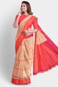 Peach Pink Soft Silk Saree with Contrasting Pink Border and Unstitched Blouse