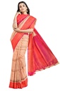 Peach Pink Soft Silk Saree with Contrasting Pink Border and Unstitched Blouse