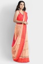 Peach Pink Soft Silk Saree with Contrasting Pink Border and Unstitched Blouse