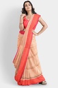 Peach Pink Soft Silk Saree with Contrasting Pink Border and Unstitched Blouse