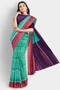 Rexona Green Soft Silk Saree with Dark Navy Blue Border and Unstitched Blouse