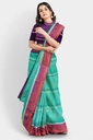 Rexona Green Soft Silk Saree with Dark Navy Blue Border and Unstitched Blouse