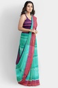 Rexona Green Soft Silk Saree with Dark Navy Blue Border and Unstitched Blouse