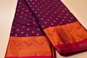 Wine Color Semi Silk with Copper Zari and Pink Border