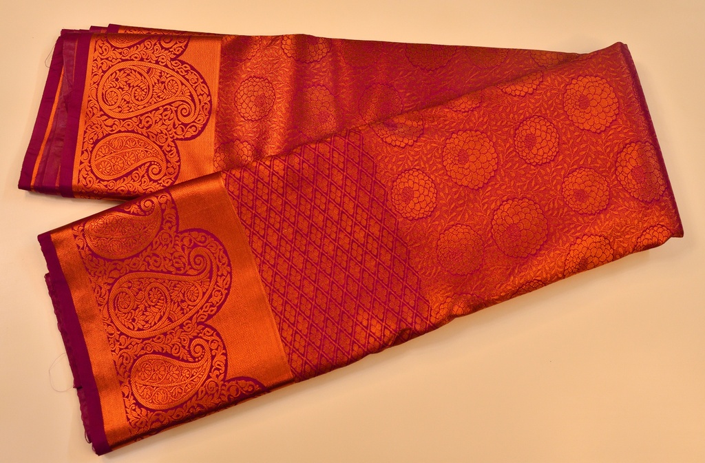 Magenta Color Semi Silk with full Jacquard Weaving