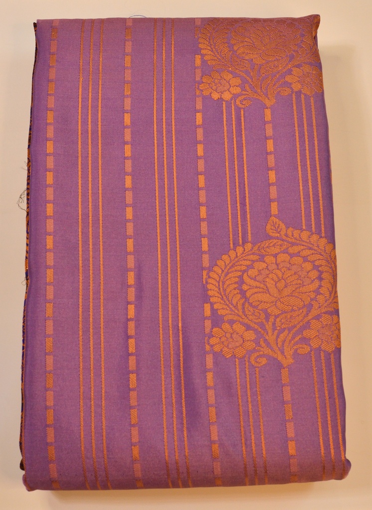 Lavender Color Semi Silk with Copper Zari and Brown Border