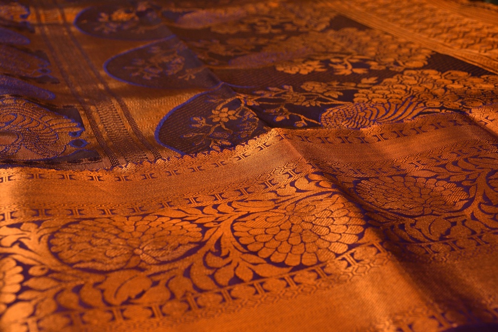 Lavender Color Semi Silk with Copper Zari and Brown Border