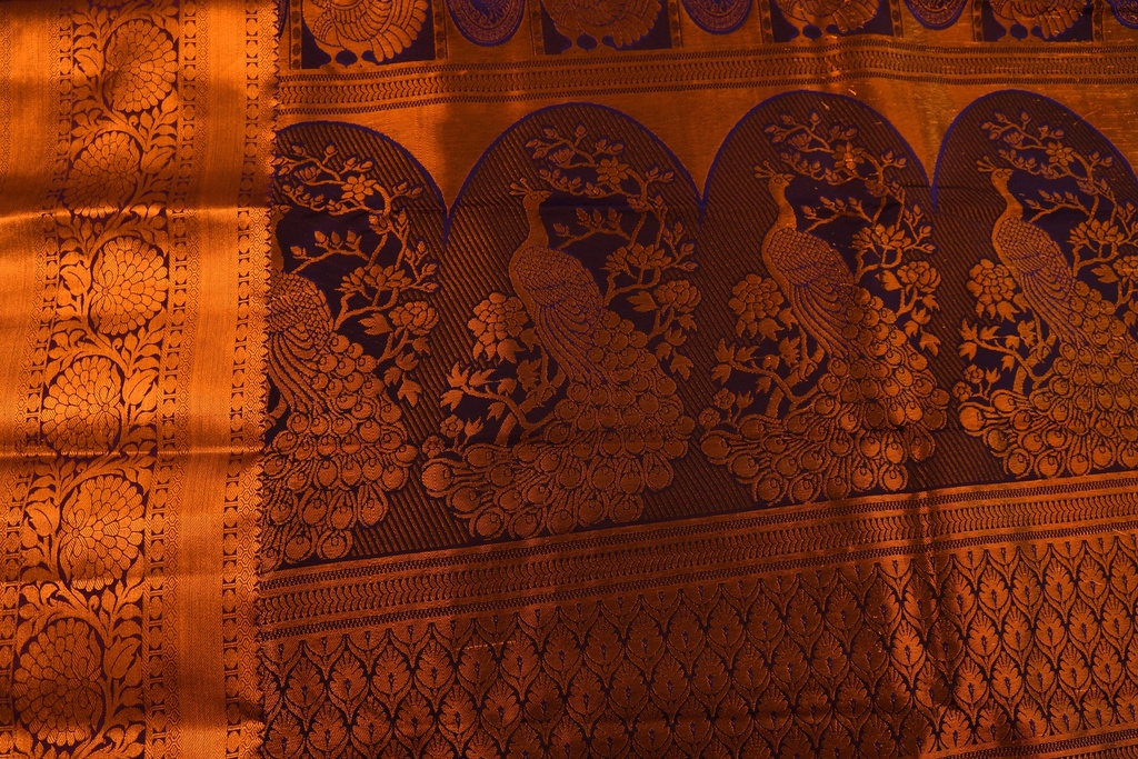 Lavender Color Semi Silk with Copper Zari and Brown Border