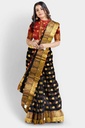 Black and Maroon Cotton Silk Saree with Mango Butta and Unstitched Blouse  