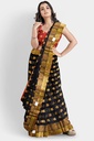 Black and Maroon Cotton Silk Saree with Mango Butta and Unstitched Blouse  