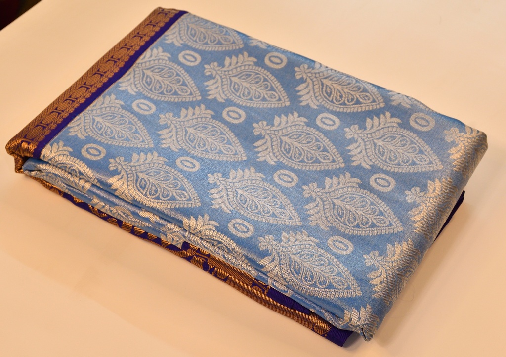 Pastel Blue - Tissue Semi Silk with Silver Zari Weaving