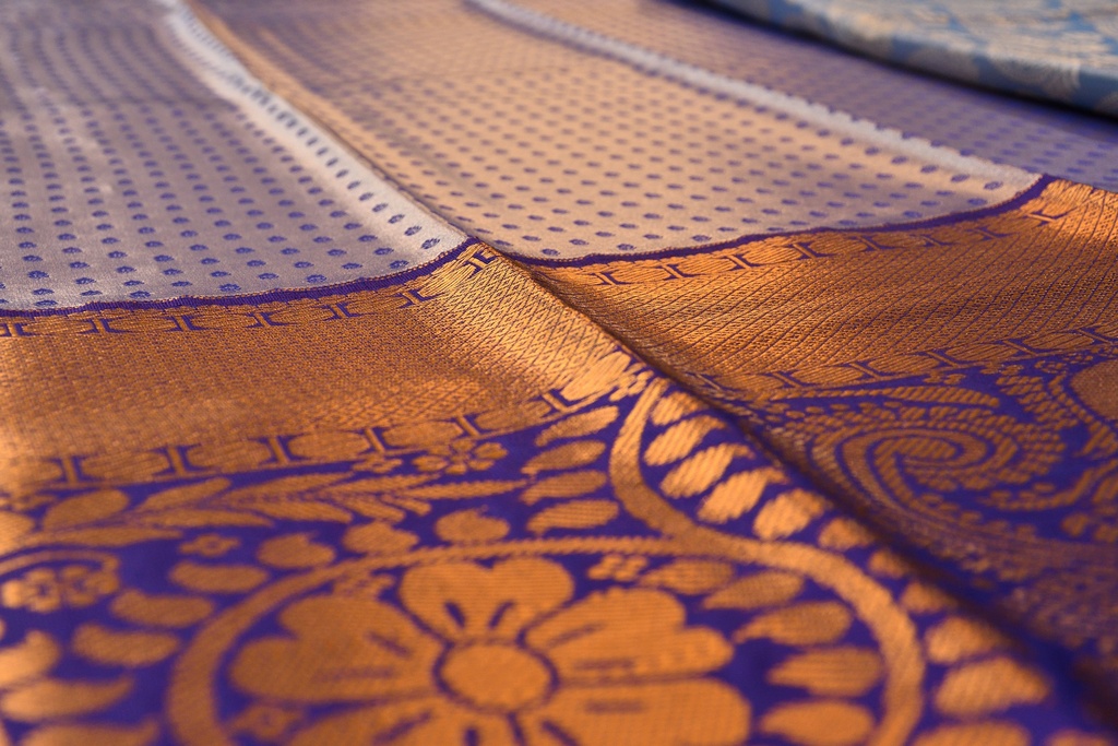 Pastel Blue - Tissue Semi Silk with Silver Zari Weaving