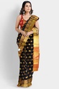 Black and Maroon Cotton Silk Saree with Mango Butta and Unstitched Blouse  