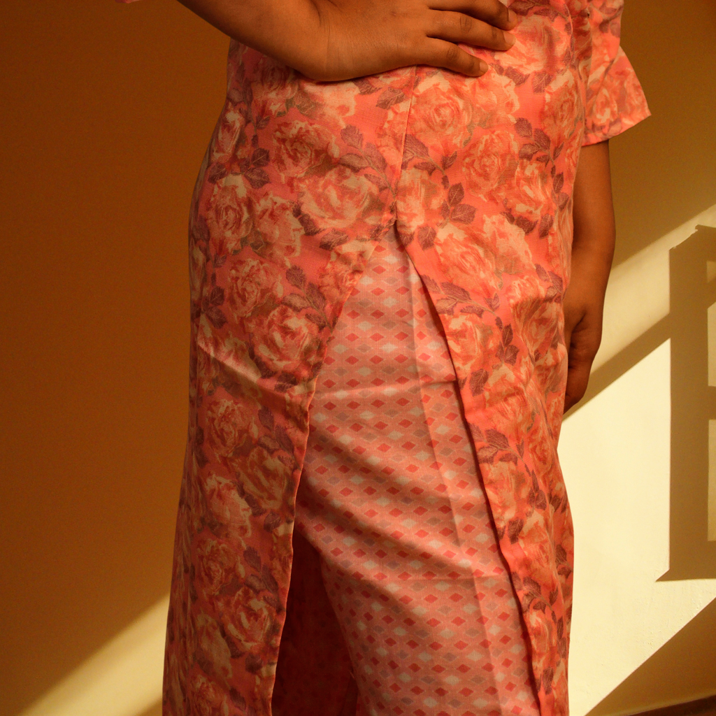 Floral Pink Two-Piece Kurti Set