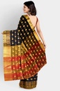 Black and Maroon Cotton Silk Saree with Mango Butta and Unstitched Blouse  