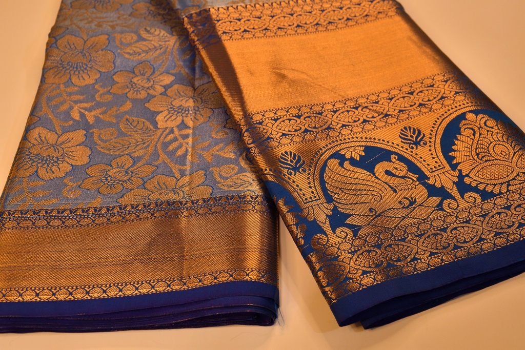 Pastel Blue - Tissue Semi-Silk Saree with Silver Zari Weaving