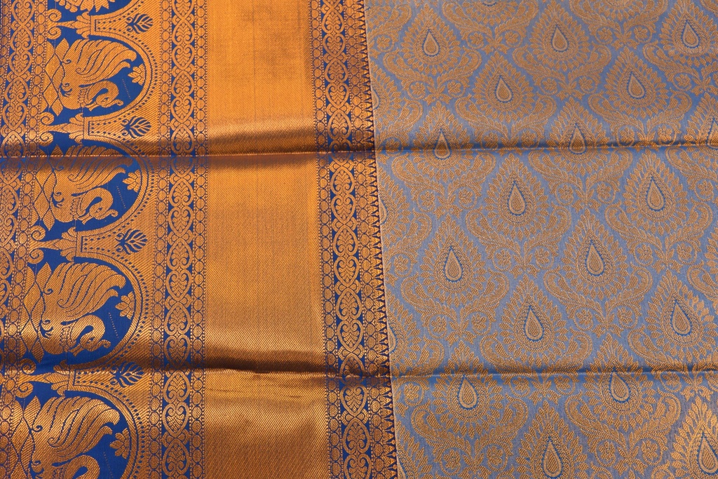 Pastel Blue - Tissue Semi-Silk Saree with Silver Zari Weaving