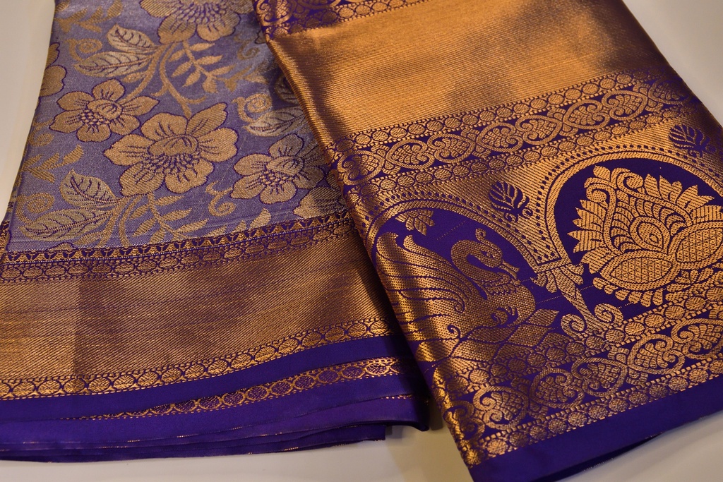 Lavender - Tissue Semi-Silk Saree with Silver Zari Weaving