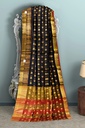 Black and Maroon Cotton Silk Saree with Mango Butta and Unstitched Blouse  