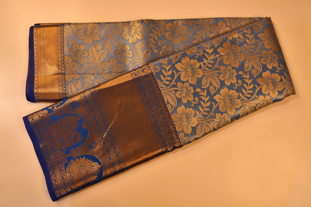 Pastel Blue - Tissue Semi-Silk Saree with Silver Zari Weaving