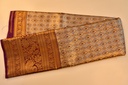 Grey & Silver Tissue Semi-Silk Saree with Wine Border and Gold-Silver Zari Weaving