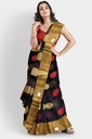 Black and Maroon Cotton Silk Saree with Big Round Butta and Unstitched Blouse