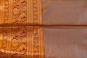 Grey & Silver Tissue Semi-Silk Saree with Wine Border and Gold-Silver Zari Weaving