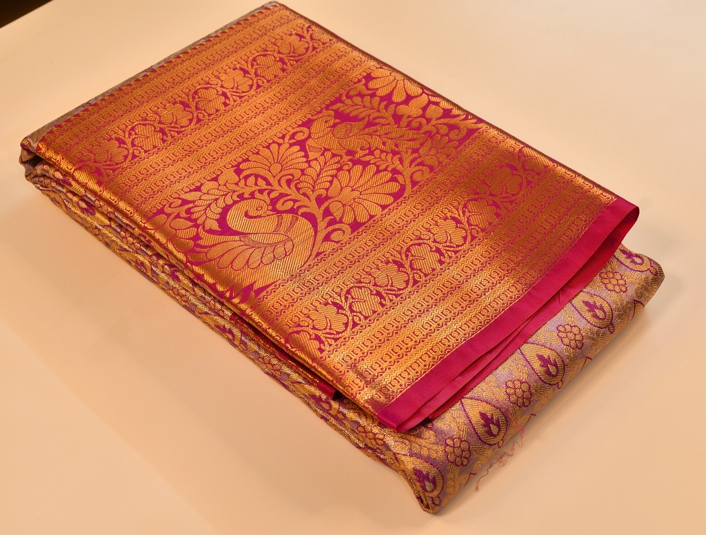 Dual-Shade Pink & Grey Tissue Semi-Silk Saree with Silver-Gold Zari Weaving