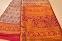 Dual-Shade Pink & Grey Tissue Semi-Silk Saree with Silver-Gold Zari Weaving
