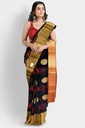 Black and Maroon Cotton Silk Saree with Big Round Butta and Unstitched Blouse