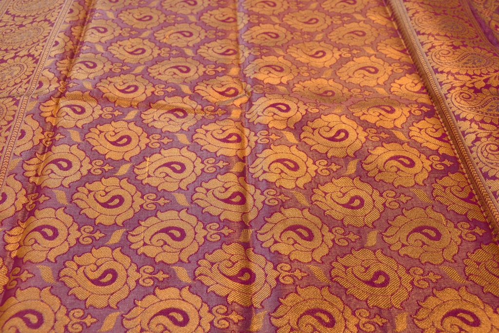 Dual-Shade Pink & Grey Tissue Semi-Silk Saree with Silver-Gold Zari Weaving