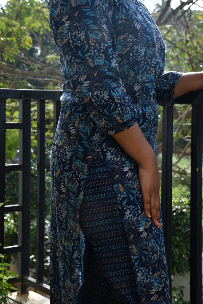 Floral Navy Blue Two-Piece Kurti Set