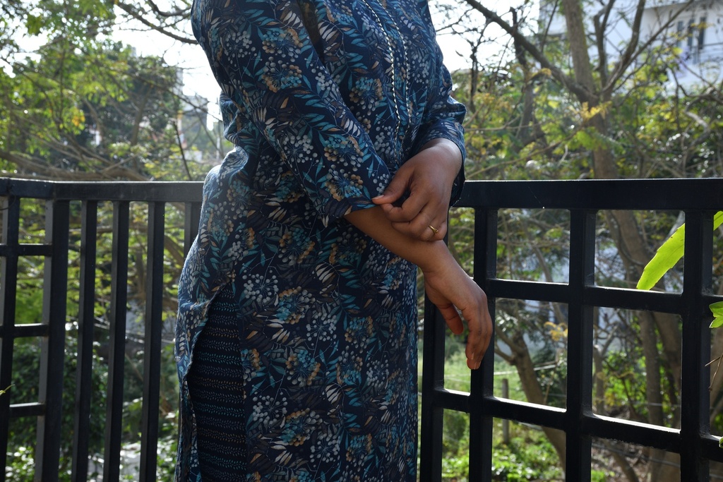 Floral Navy Blue Two-Piece Kurti Set
