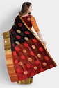 Black and Maroon Cotton Silk Saree with Big Round Butta and Unstitched Blouse