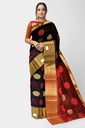 Black and Maroon Cotton Silk Saree with Big Round Butta and Unstitched Blouse