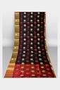 Black and Maroon Cotton Silk Saree with Big Round Butta and Unstitched Blouse