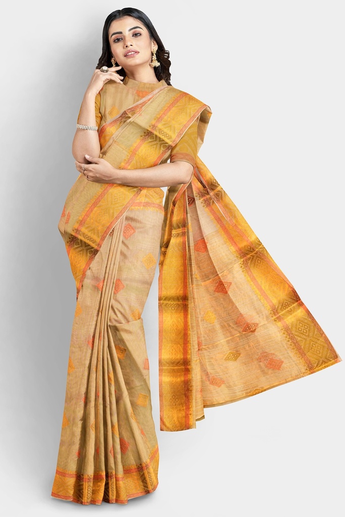 Half White Saree with Golden Zari and Geometrical Motif with Unstitched Blouse  INR₹94000