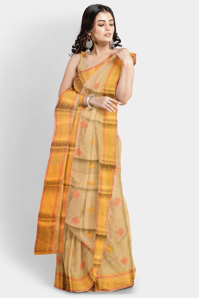 Half White Saree with Golden Zari and Geometrical Motif with Unstitched Blouse  INR₹94000