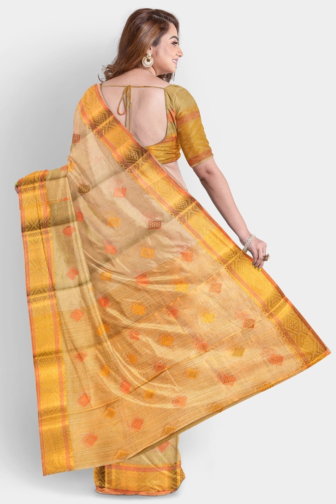Half White Saree with Golden Zari and Geometrical Motif with Unstitched Blouse  INR₹94000