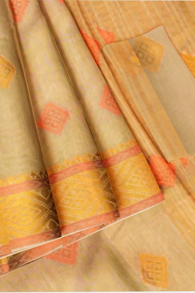 Half White Saree with Golden Zari and Geometrical Motif with Unstitched Blouse  INR₹94000
