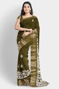 Amonra Fabrics Dola Silk Saree with Unstitched Blouse (Mehendi Green)