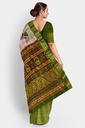 Linen Olive Green Saree with Jacquard Big Border and Unstitched Blouse