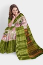 Linen Olive Green Saree with Jacquard Big Border and Unstitched Blouse