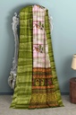 Linen Olive Green Saree with Jacquard Big Border and Unstitched Blouse