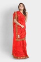 Red Chiffon Lace Bordered Saree with Unstitched Blouse