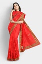 Red Chiffon Lace Bordered Saree with Unstitched Blouse