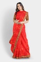 Red Chiffon Lace Bordered Saree with Unstitched Blouse
