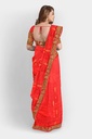 Red Chiffon Lace Bordered Saree with Unstitched Blouse