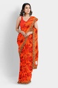 Orange Chiffon Lace Bordered Saree with Unstitched Blouse