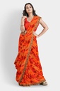 Orange Chiffon Lace Bordered Saree with Unstitched Blouse